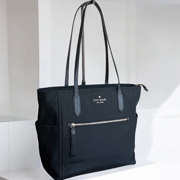 Authentic Kate Spade Black Nylon Tote Bag with Leather Accents - Picture 3 of 12
